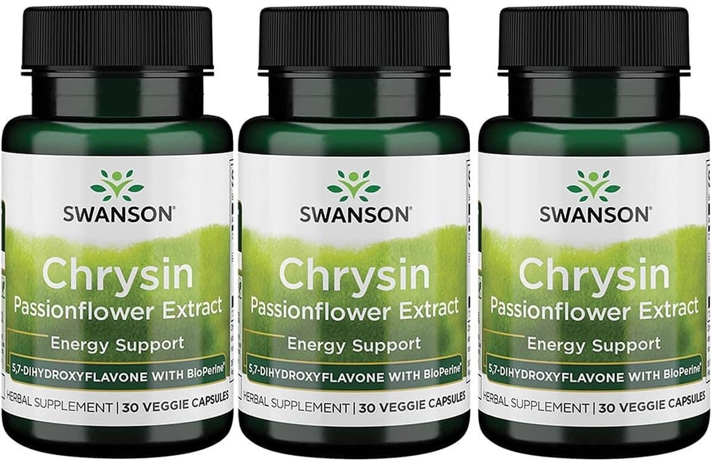 Swanson Chrysin Passionflower Extract - Suplemento de ervas que promove a saúde geral, bem-estar e fitness - Fórmula natural pode apoiar a manutenção do músculo magro - (30 Cápsulas Veggie)