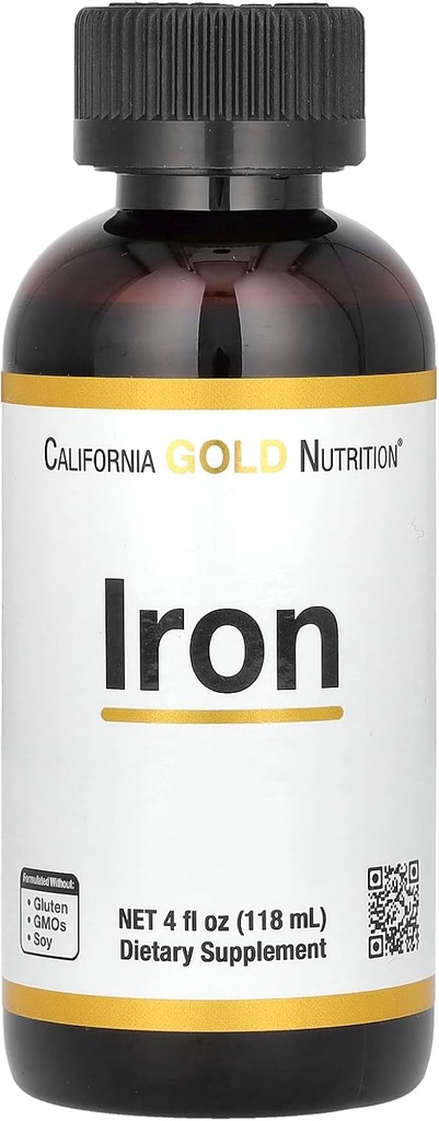 California Gold Nutrition Raud, nagu raud(II)diglütsinaat Chelate ja Yellow Dock Juur, 4 fl oz (118 ml)
