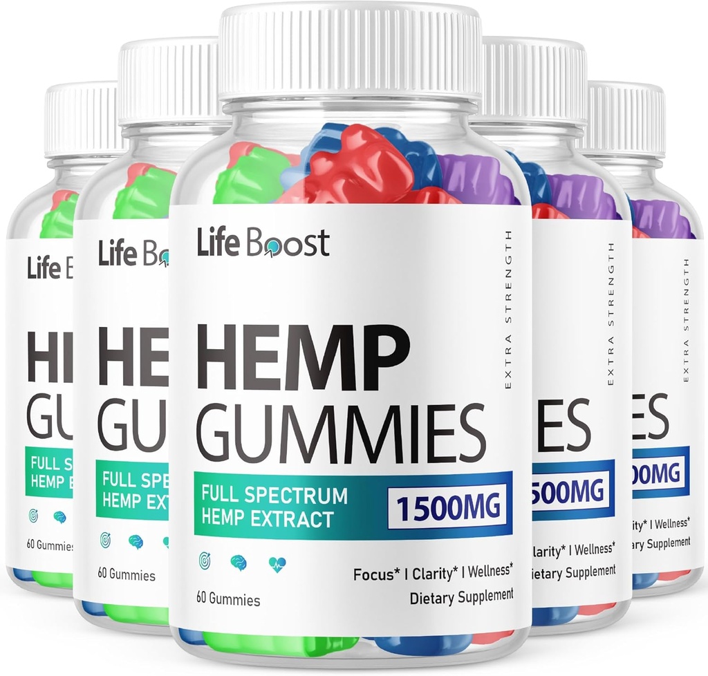 (5 Paket) "Life Boost Hemp Gummies Advanced Strength Performance Hemp Blend Formula, Big Size Lifeshower Hemp Gummy" dengan 25mg Hemp Extract, Taste 1500mg Per Bottle, New 2024 Gummies (300 Gummies)