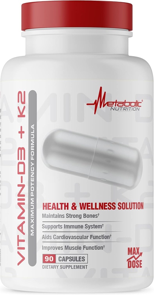 Metabole voeding Vitamine D3 + K2, Bone and Heart Health Formula, Immune Support, 90 Veggie Caps 7000IE per capsule Max dosis