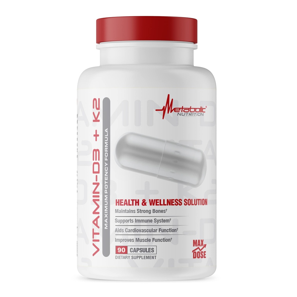 Metabolic Nutrition Vitamin D3 + K2, Bone and Heart Health Formula, Immune Support, 90 Veggie Caps 7000IU per Capsule Max Dose