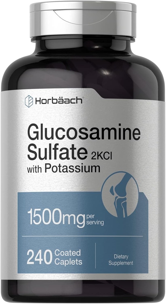 Horbäach Glucosamine Sulfate 1500 mg | 240 Caplets | 2KCI with P properties | Non-GMO and Gluten Free Supplement Supplement Supplement