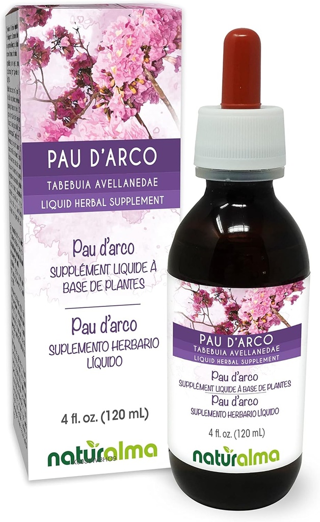 Naturalma PAU d 'arco or Lapacho (Tabebuia avellanedae lub Tecoma curialis) kora bez alkoholu nalewka - 4 fl oz Liquid Extract in Drops - Herbal Supplement - Vegan