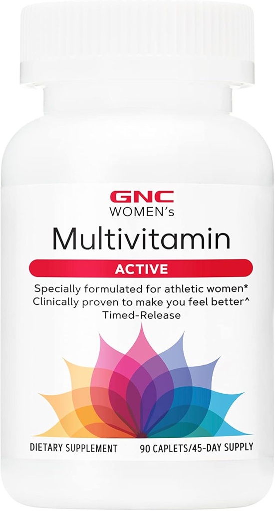 GNC Women's Active Multivitamin, Active Lifestyle 30+ Nutrient Formula onartzen du, Bone & Joint Health sustatzen du, Energiaren ekoizpena sustatzen du, klinikoki aztertutako eguneroko bitamina, 90 kaplet