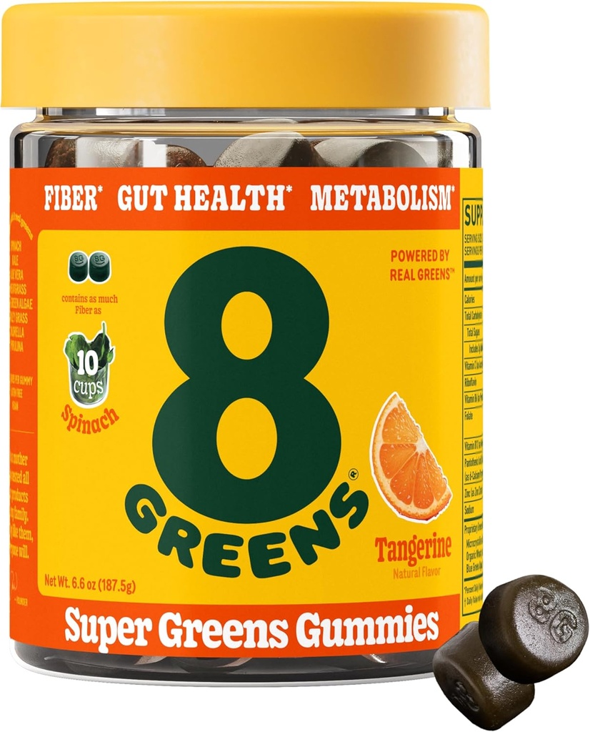8 Greens Fiber Super Greens Gummys QQ Fiber, Gut Health, 代谢论. 消化健康,促进免疫系统与消化健康 8个真正的绿色 - 非GMO公式,Gummy,Tangerine Flavor, 50 Counter