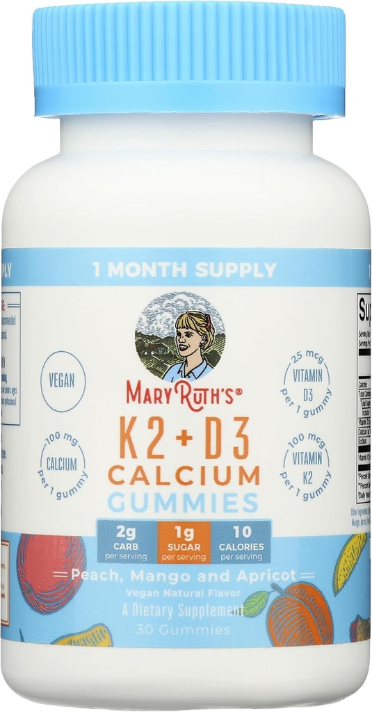 Mary Ruth Vitamin K2 & D3 + Calcium Gummies, 30 Ct