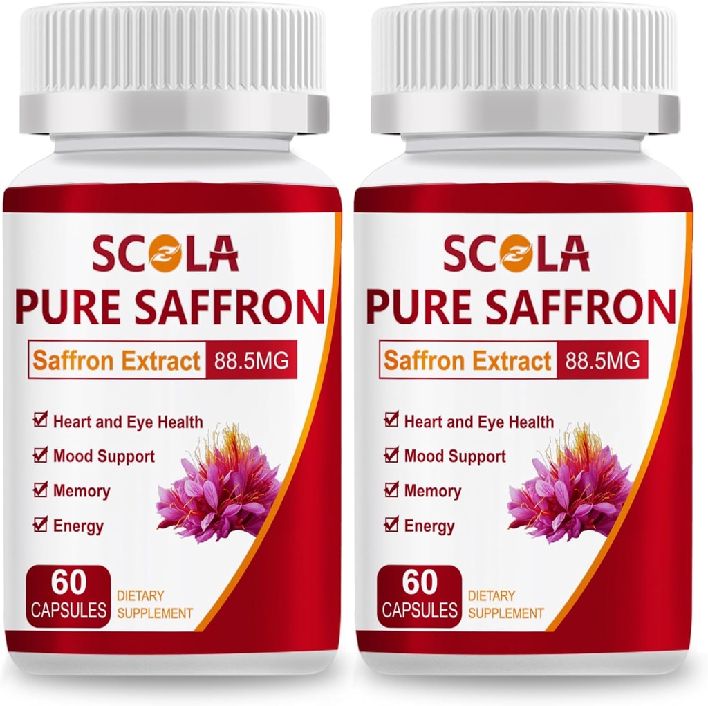 SCOLA Saffron Supplements, Pure 88.5mg Saffron Extract für Damen und Herren, Boost Energy, Joint Supplements, Vegan, Non-GMO, 120 Kapseln