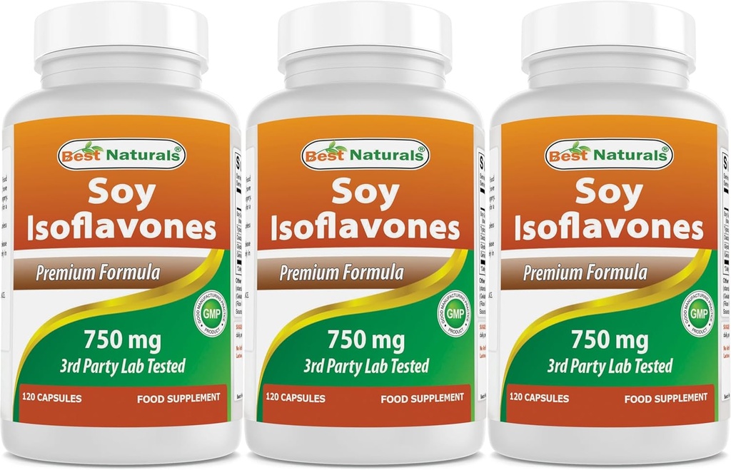 Best Naturals Soy Isoflavones 750 mg 120 Capsules (120 count (Pack of 3)