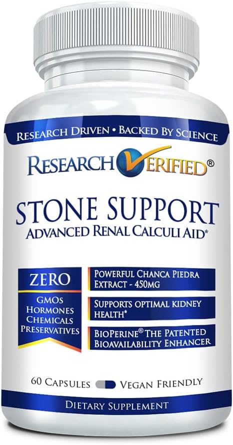 Research Verified Stone Support - Optimal Kidney Stone Defense - Chanca Piedra, Crataeva Nurvala, BioPerine - Vegan - 60 kapszula