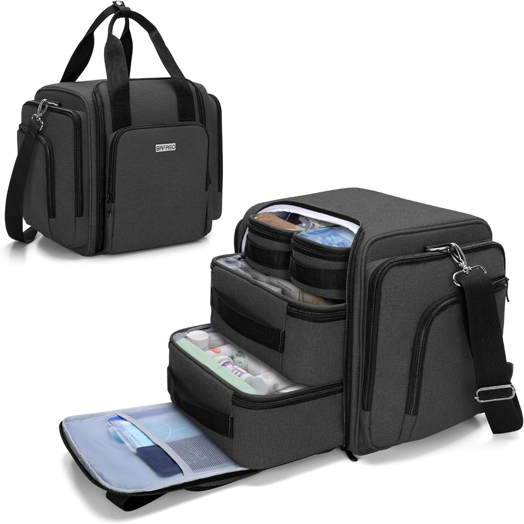 BAFASO große Säule Flasche Organizer mit 4 inneren abnehmbaren Pouches, Medizin Tasche kommen mit Schulterriemen (BAG NUR), Schwarz