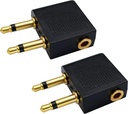 Dual 3.5mm (1/8") Male to 3.5mm Female AUX Audio Jack Adapter Converter for Using Headphone on Airplane Airline Flight (2 Pack)