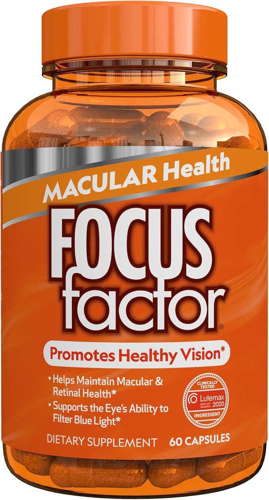 Focus Factor Macular Health Formula (60 Count) - Witaminy oka dla wsparcia plamki - Luteina i Zeaksantyna Suplement z folianem, Witamina B12, Witamina C, Witamina E, Lutemax 2020 ® - Wsparcie dla zdrowia oczu