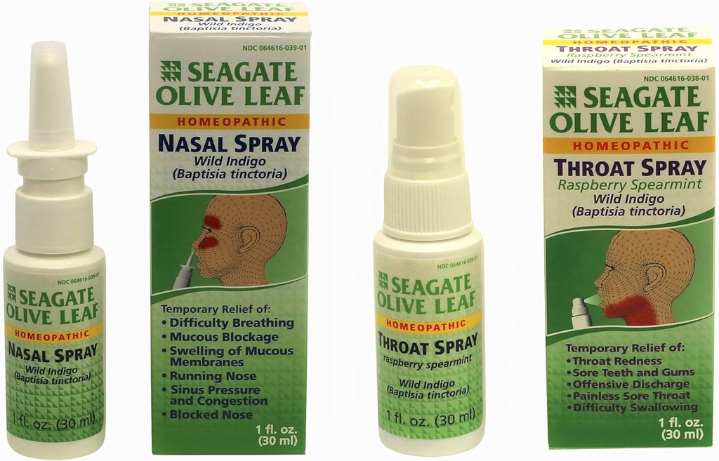 Seagate Tuotteet, Olive Leaf Nasal ja Vadelma Spearmint Kurkku Spray Combo Pack (2Pack), Tuotteet