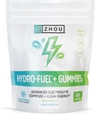 Zhou Nutrizioa Hidro-Fuel+ Gummies - Elektrolito Gummies hidrataziorako, Chew aurreratuak Elektrolitoen Konplexuarekin eta 75 mg kafeina Energia garbirako, Hidratazio gehigarria - 60 Vegan Chews
