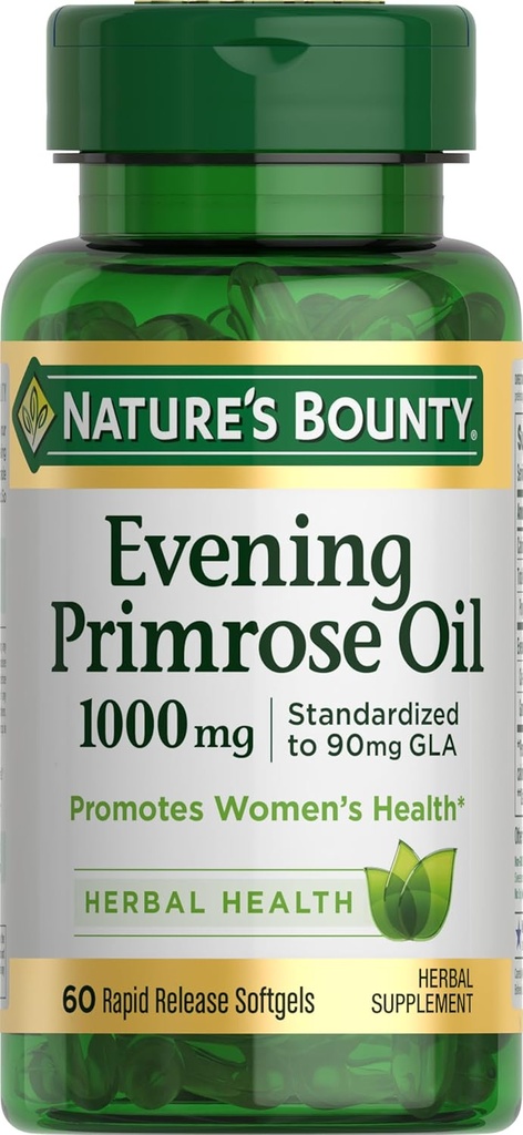 Natureza Bounty Primrose óleo 1000mg, Promove a saúde das mulheres, Suplemento de ervas, Gluten Free, 60 Rapid liberação Softgels