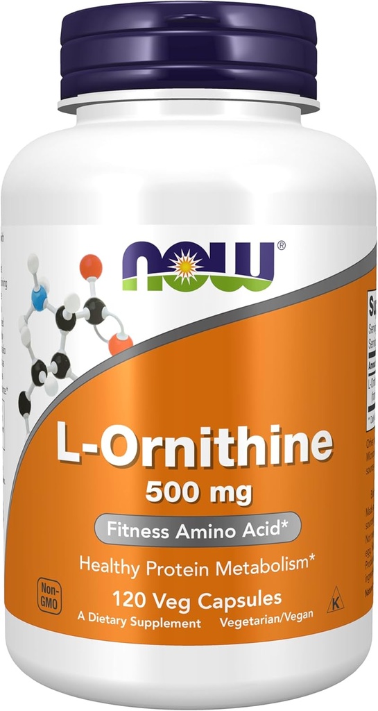 NOW Integratori alimentari, L-Ornitina (L-Ornithine Hydrochloride) 500 mg, Aminoacido, 120 capsule di veg