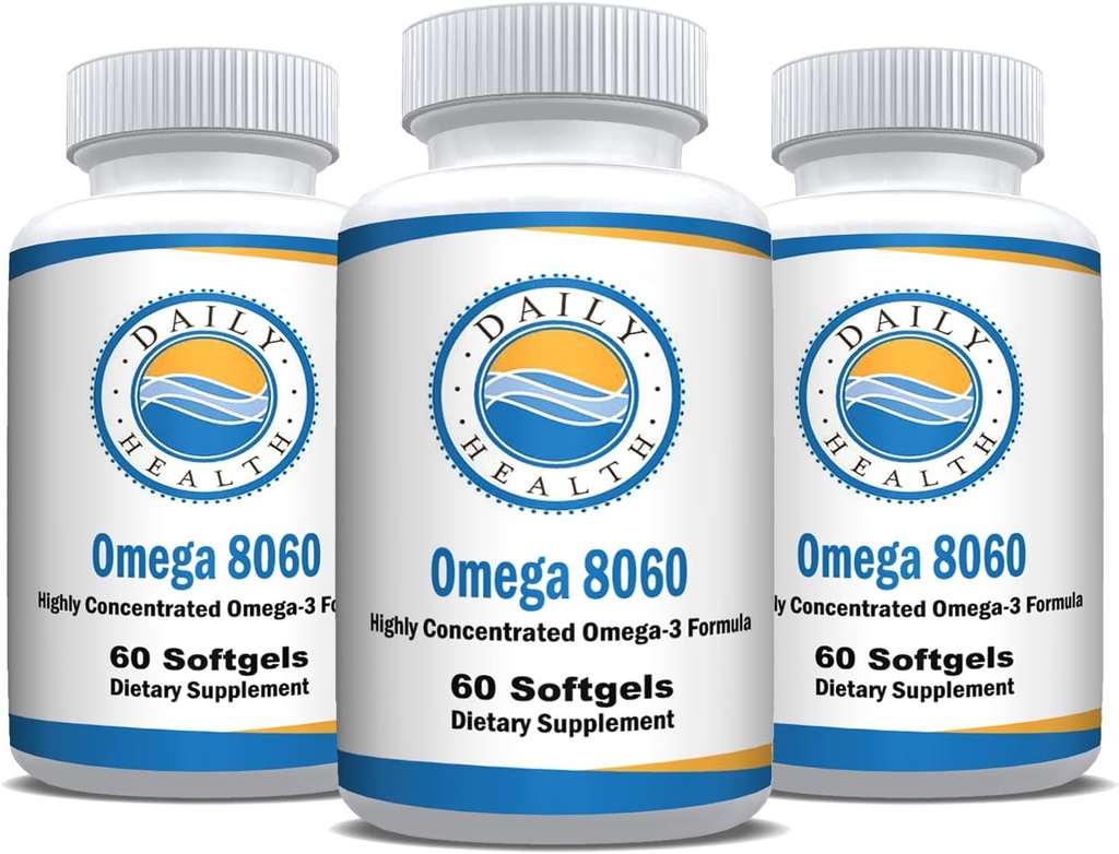 Omega 8060 2400mg Omega 3 Ribje olje Skupno zdravstveno dopolnilo 60 softgel - 3 Mesec dobave - 3pk