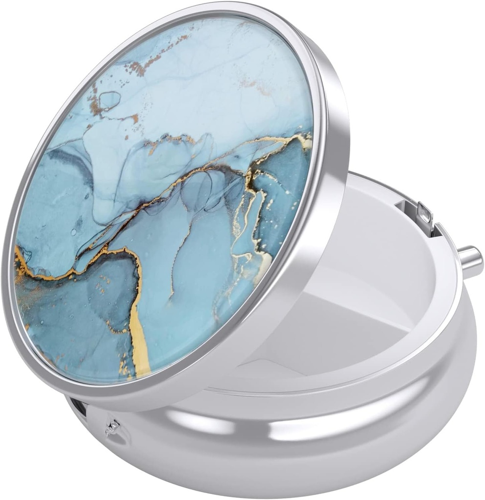 Nipichsha Pill Box, Petit cas de Pill per a Purse i ocket, organitzador de medicina de viatges bonics, cambrer del contenidor de medicina portàtil per a que aguantin vitamina, Metge, petroli de peix i oli suplementari, Blau Marble