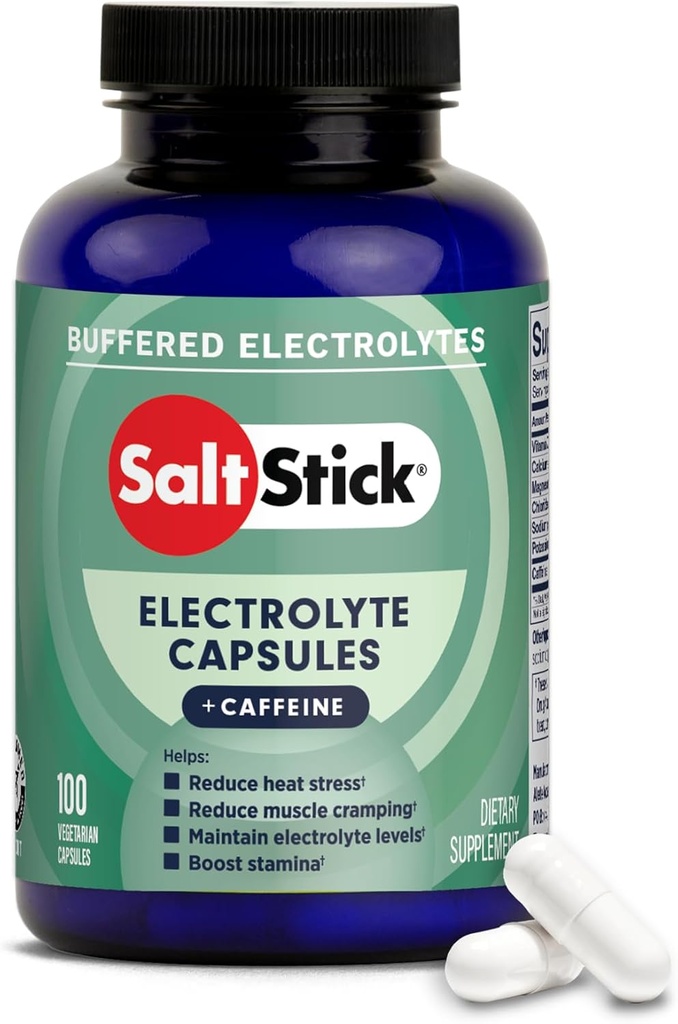 SaltStick Electrolytes med koffein - saltpiller og elektrolyter for løping, Hydration, benskjæring Relief, Sportsgjenvinning, Vandring Essentials - Salt, Magnesium, Kalium, Vitamin D3 - 100 greve