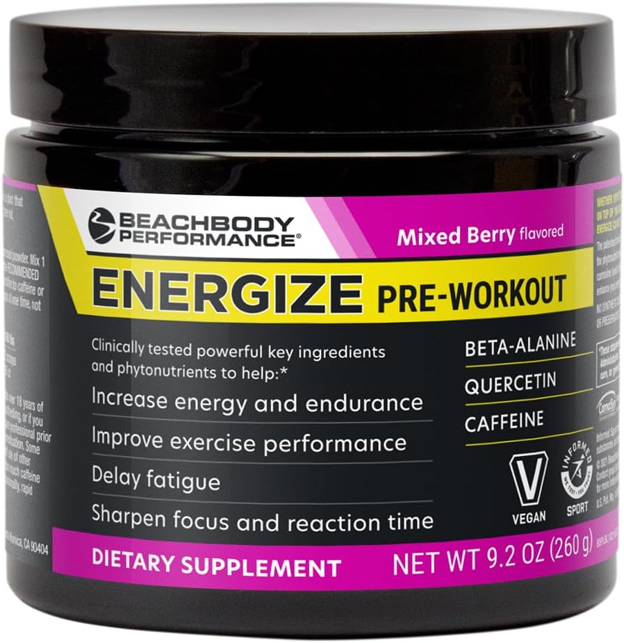 BODi Energize pré-treino em pó - Beta-Alanine, Quercetin e baixa dose Fórmula de cafeína para melhor energia e foco, Aumentar Energia e Endurance Suplemento, Berry misto, 40 Servings