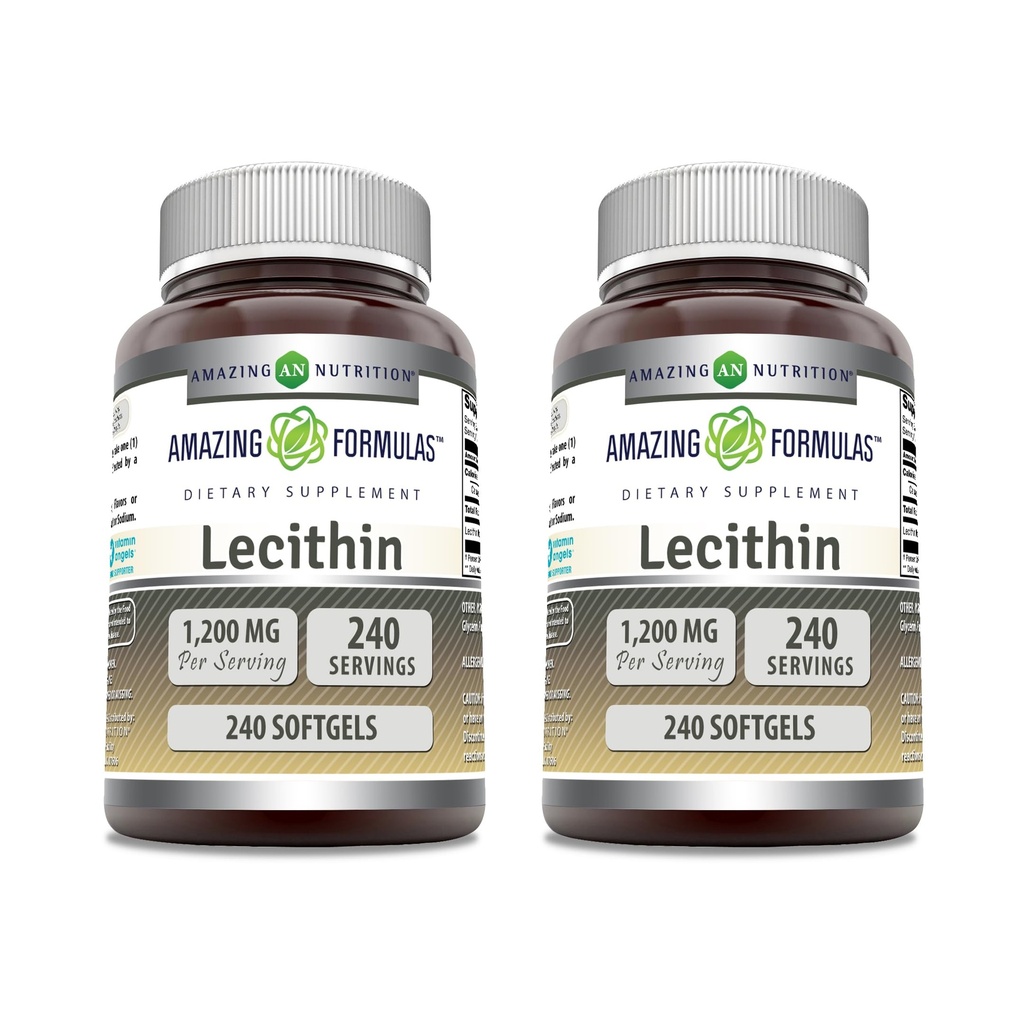 Amazing Formulas Lecithin 1200 mg Softgels Supplement | High Potency | Non-GMO | Gluten Free (2 Pack, 240 Count)