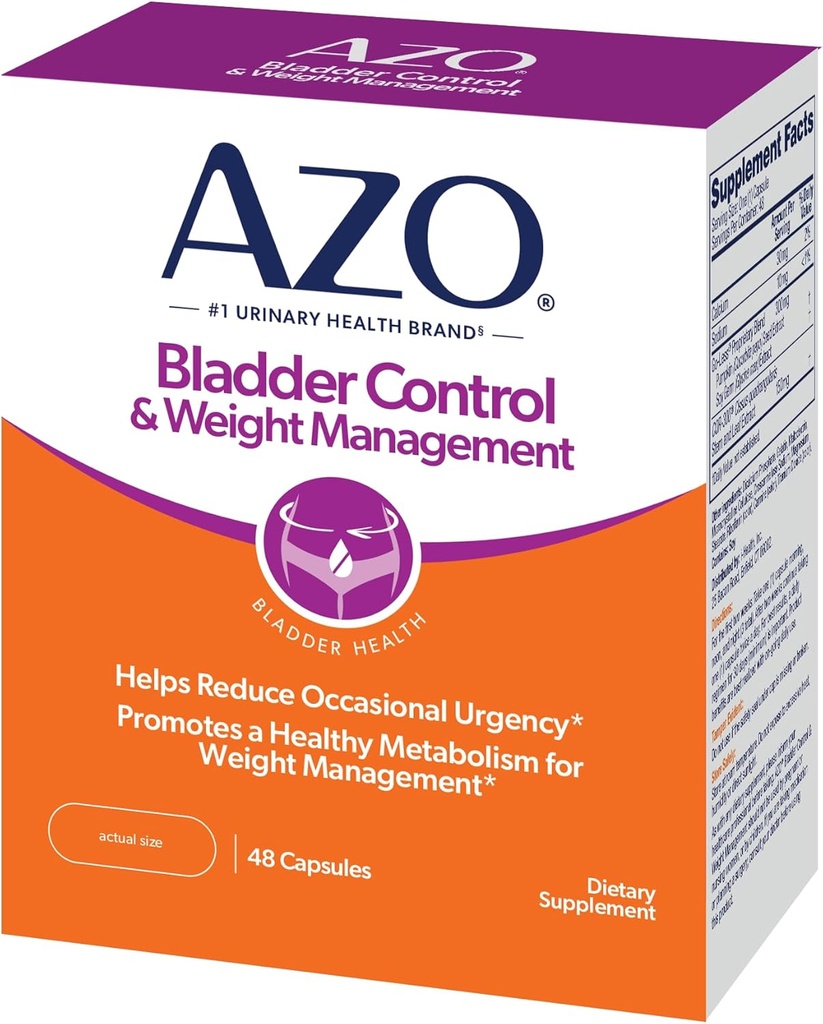 AZO Bladder Control med Go-Less® & Weight Management Dietary Supplement | Hjälper till att minska yrkesmässigt brådskande * | Främjar hälsosam metabolism * | Stöder en god natts sömn * 48 kapslar