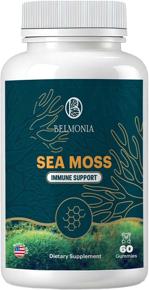 Sea Moss Gummies - Immune Strength & Skin Health, Organic Irish Moss Gummy Bears, 60 Count, Vegan, Superfood Chewable Supplement för uthållighet och hälsa