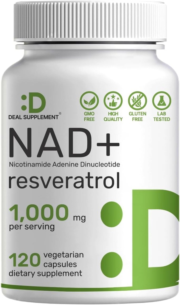 NAD + Resveratrol kiegészítés 1000 mg Per Serving, 120 Veggie Capsically 124; 2- in1 Extra Strength NMN Supplement Alternative