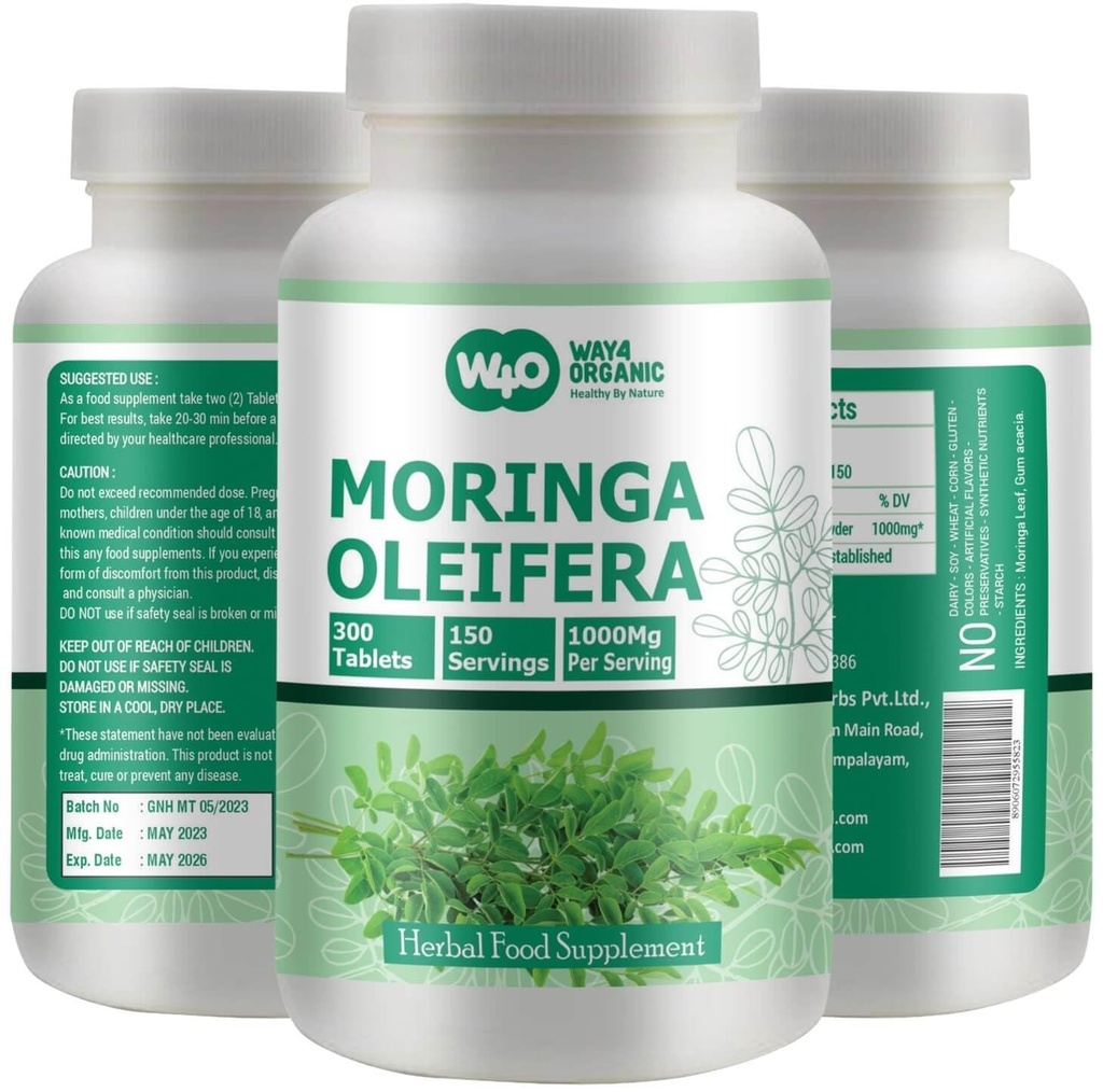 Moringa Leaf Powder Capsules (Tablets) - 300 Pills, 150 Servings, 1000 mg (1 Pack)