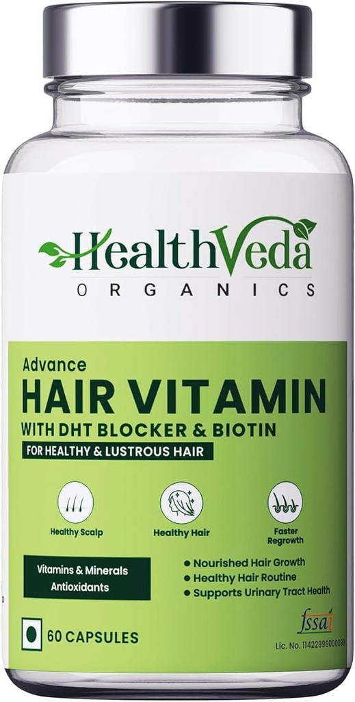 Generisk Advance Hair Vitamin med Dht Blocker & Biotin | for bedre hårvekst og hår høstkontroll | Stimulerer hårfollikler | for menn og kvinner - 60 Veg Kapsler
