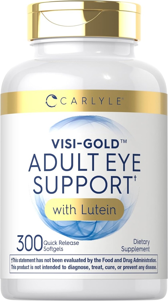 Carlyle Adult Eye Support | 300 cápsulas | con Lutein e Zeaxanthin | Non-GMO e suplementos gratuítos de glute