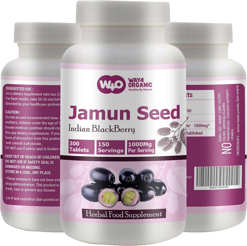Jamun Seed kapsulak (Tabletak) - 300 pilula, 150 zerbitzu, 1000 mg- (Indian BlackBerry - Eugenia Jambolana) (1eko paketea)