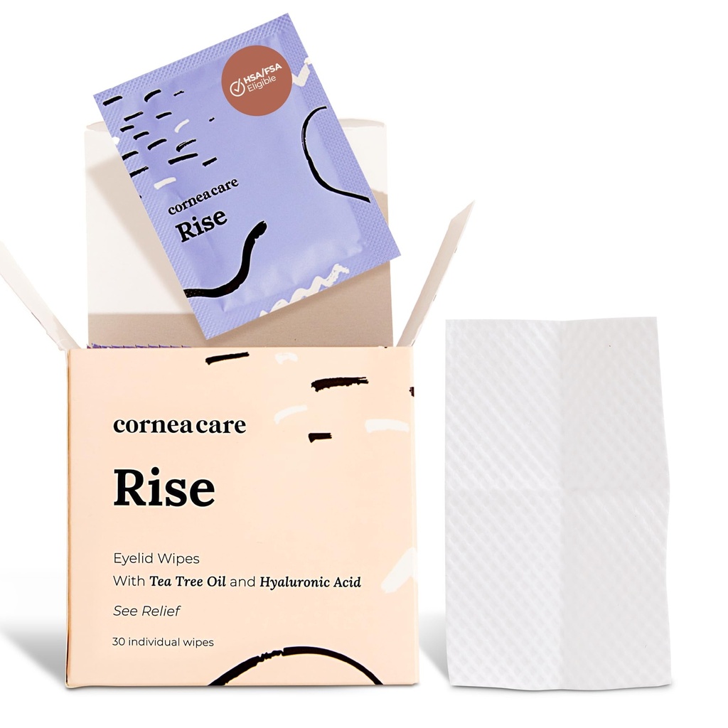 CorneaCare Rise: Eyelid Wipes | Eye Wipes for Dry Eyes | Eyelid Wipe with Tea Tree Oil & Hyaluronic Acid | Travel Ready | 30 Count