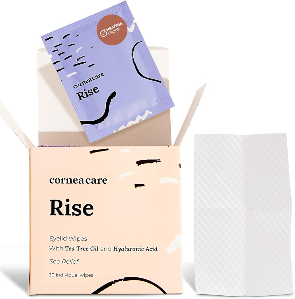 CorneaCare Rise: Eyelid Wipes | Eyelid Wipes for Dry Eyes | Eyelid Wipe con Tea Tree Oil & Hyaluronic Acid | Travel Ready | 30 Count