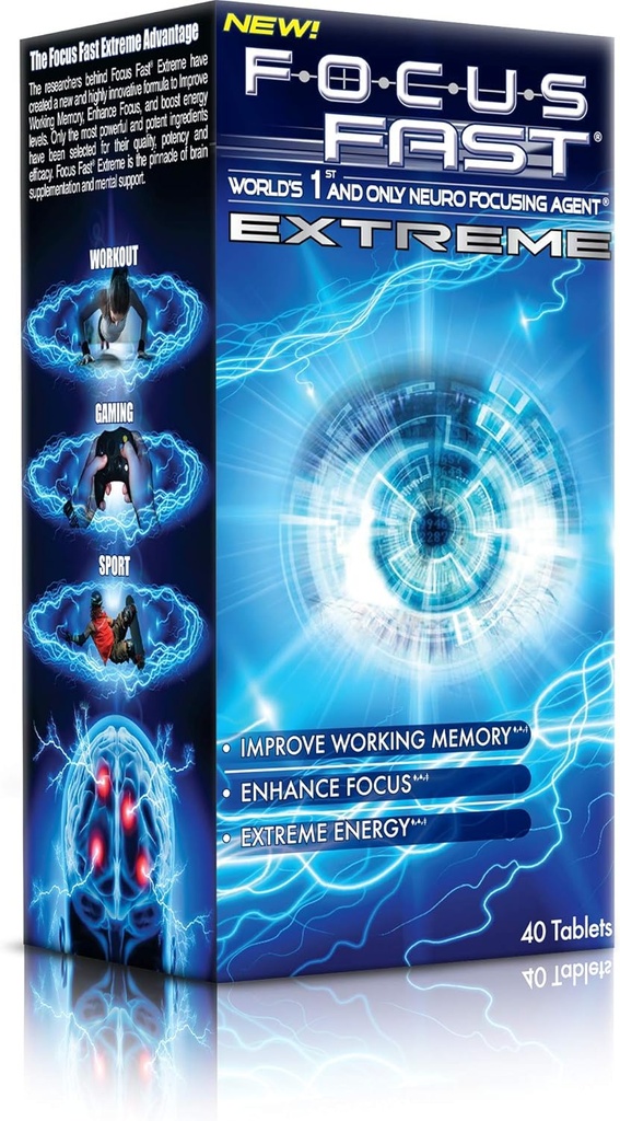 Focus Fast Extreme Suplement Nootropowy. Popraw pamięć pracy, Zwiększ ostrość i zwiększyć energię aż do 1 godziny! A Brain Pill to Promote Alertness and Cognition