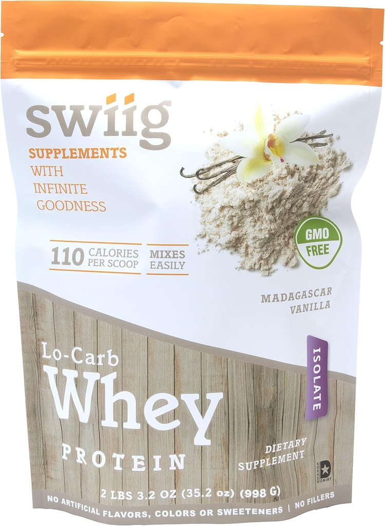 swiig Lo-Carb Whey Protein Powder, Madagaskar Vanilla, Isolate, Tidak ada Flavors Buatan, Warna atau Sweeteners, Tidak Ada Penjual, 2.2 Pound Bag