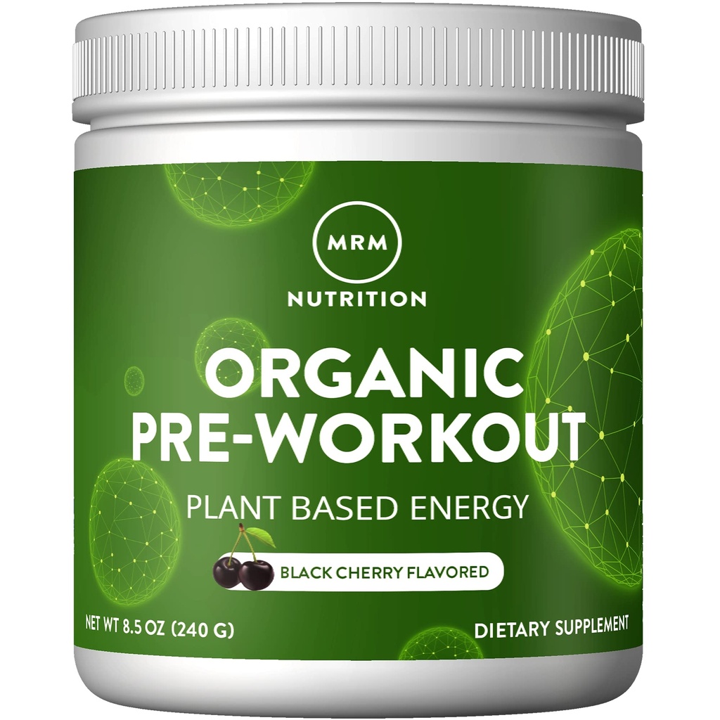 MRM Nutrition Organic Pre-Workout Powder - Women & Men, 150 mg Natural Caffeine & Adaptogens, Pure Energy, Focus & Blood Flow, Vegan, Certified Organic, Non-GMO - 20 Servings, Black Cherry Flavor