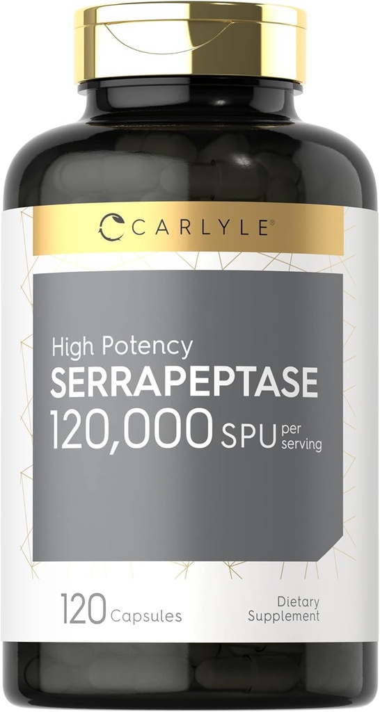 Carlyle Serrapeptase 120000 SPU | 120 kapslar | Stöder Sinus Hälsa | Gluten Fri Enzym Supplement
