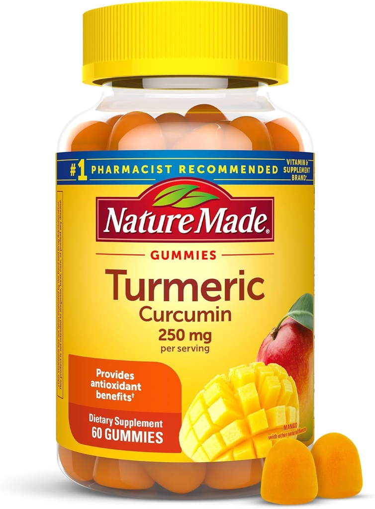 Nature Made Turmeric Curcumin 250mg Na Serving, Suplement diety do wsparcia przeciwutleniaczy, 60 Gummies, 30 Day Supply