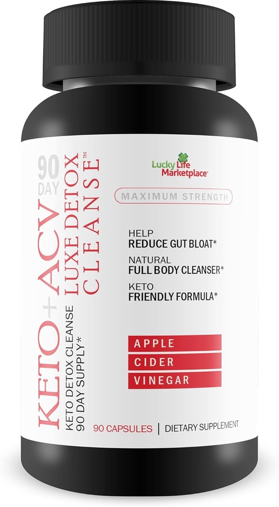 90 Day Keto + Acv Luxe Detox Cleanse - Psyllilium Keto Detox Cleanse 90 Day Supply - Auta vähentämään Gut Bloat & Belly Size - Full Body Cleanser - Premium Keto Acv Luxe Cleanse Keto Lux