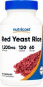 Nutricost Red Raugs Rice 1200mg, 120 Kapsulas - 60 Serv, Veggie Caps, Ne-GMO, bez lipekļa