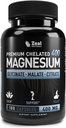 Premium Chelated Magnesium Glycinate, Malate, Citrate (400mg ) 180 Capsules) Triple Blend Magnesium Complex w. Magnesium Malate Magnesium Glycinate and Magnesium Citrate