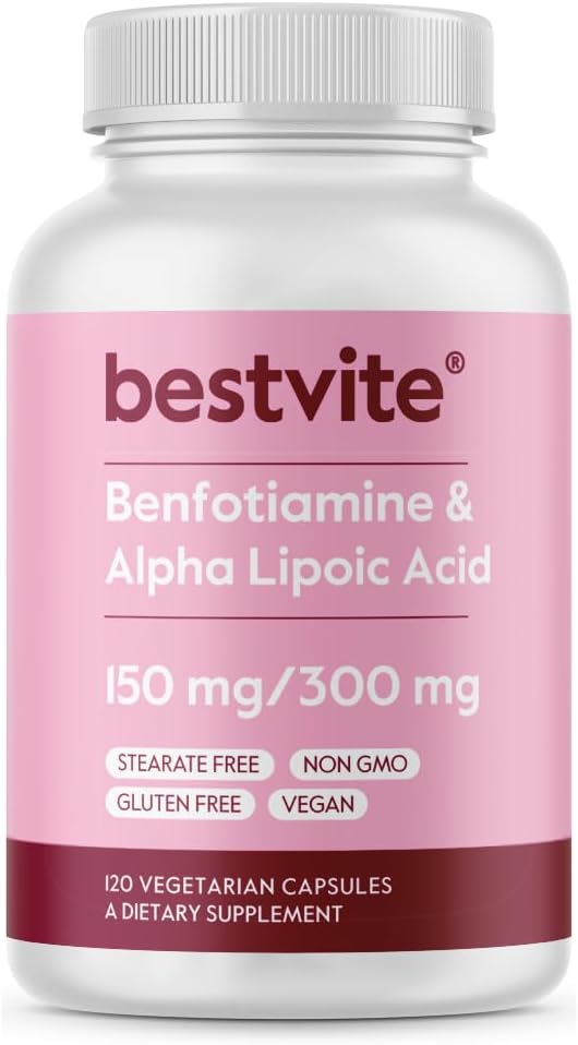 Benfotiamine 150 מ"ג / Alpha Lipoic Acid 300 מ"ג (120 קפסולות צמחוניות) - No Stearates - טבעוני - Gluten Free - Non GMO