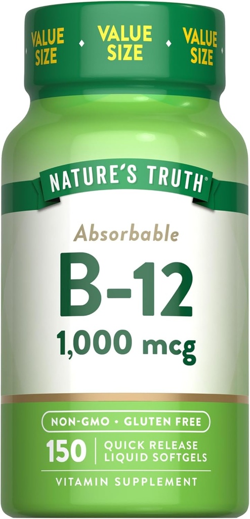 자연의 진실 비타민 B12 | 1000 mcg | 150 Softgels | Non-GMO & 글루텐 무료 보충