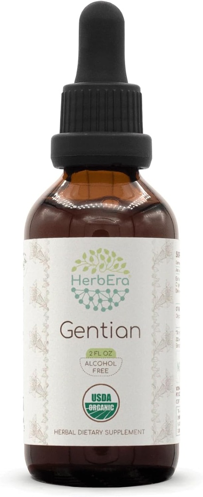 Gențian B60 Extract de plante aromatice fără alcool Tinctură, picături de lichid concentrate naturale USDA Gențian organic (Gentiana Lutea) Root uscat (2 fl oz)