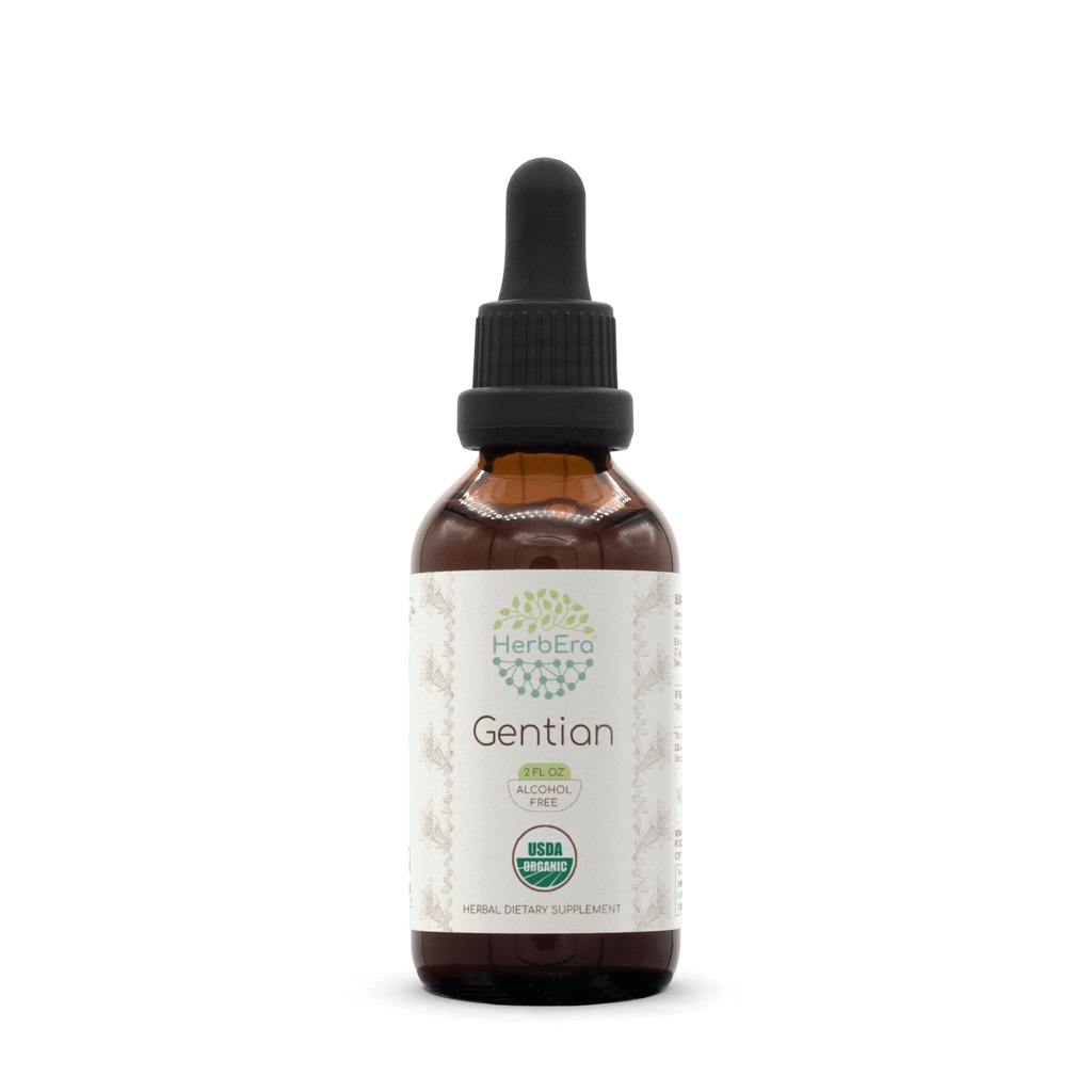 Gentian Alcohol-Free Herbal Extract Tincture, Concentrated Liquid Drops Natural USDA Organic Gentian (Gentiana Lutea) Dried Root (2 fl oz)