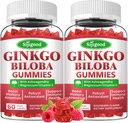 2 Pack Ginkgo Biloba Gummys配有Panax Ginseng和Magnesium,Ginkgo Biloba 成人和儿童的焦点、记忆和脑健康补编,Vegan Raspberry Flavor Gummys,120个伯爵