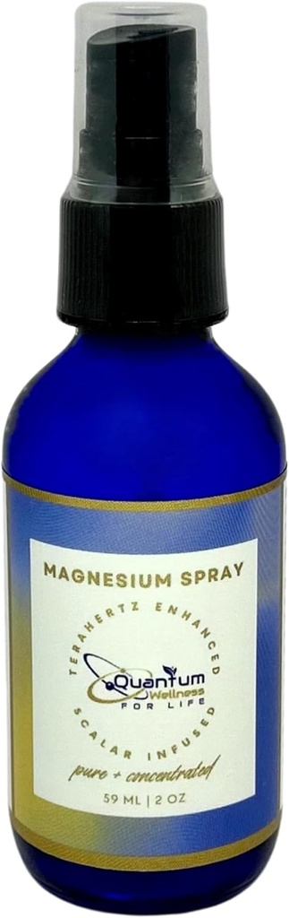 Spray de Magnésio, Energia Scalar Infundida, Pura e Orgânica, Feito nos EUA, Embalagem de Vidro (2 oz Garrafa de Spray)
