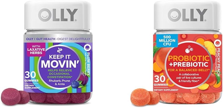 OLLY Ummetus Relief Gummies with Raparperi, Prunes, Amla & Probiootti + Prebiootti Gummies for Digestive Health, 500 miljoonaa PMY, 30