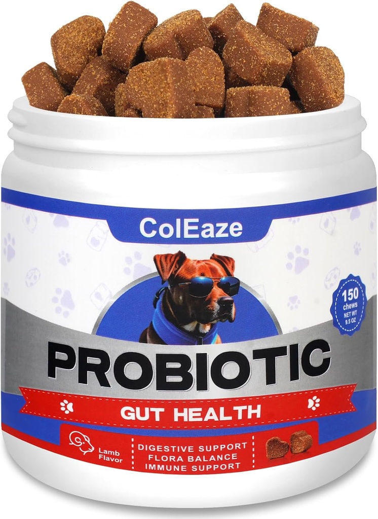 Probiootit koirille, 150 Chews Dog Probiootit digestiivinen terveys, koira Probiootit purut 6 Dgestive Enzymes Gut Health, ripuli, kutiava iho ja kutiava korvat immuniteetti - Lammas Flavor